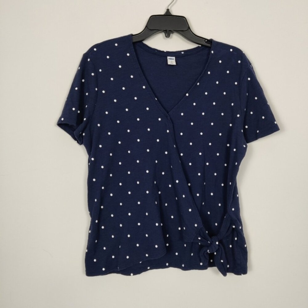 Old Navy Women's Polka Dot Faux Wrap T-shirt Blouse Size Large Nautical Cotton